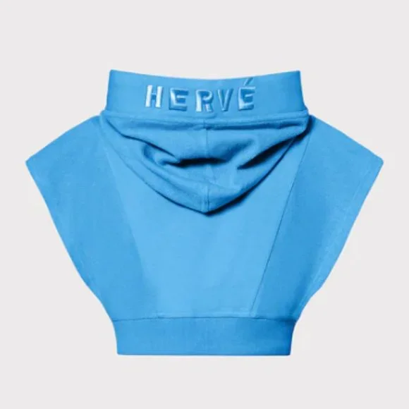 Hervé by Hervé Léger Cropped Paneled Hooded Sweatshirt in Blue Size Small - Picture 6 of 16